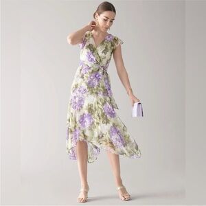 White House Black Market Purple and Green Floral Midi Dress | Size 2